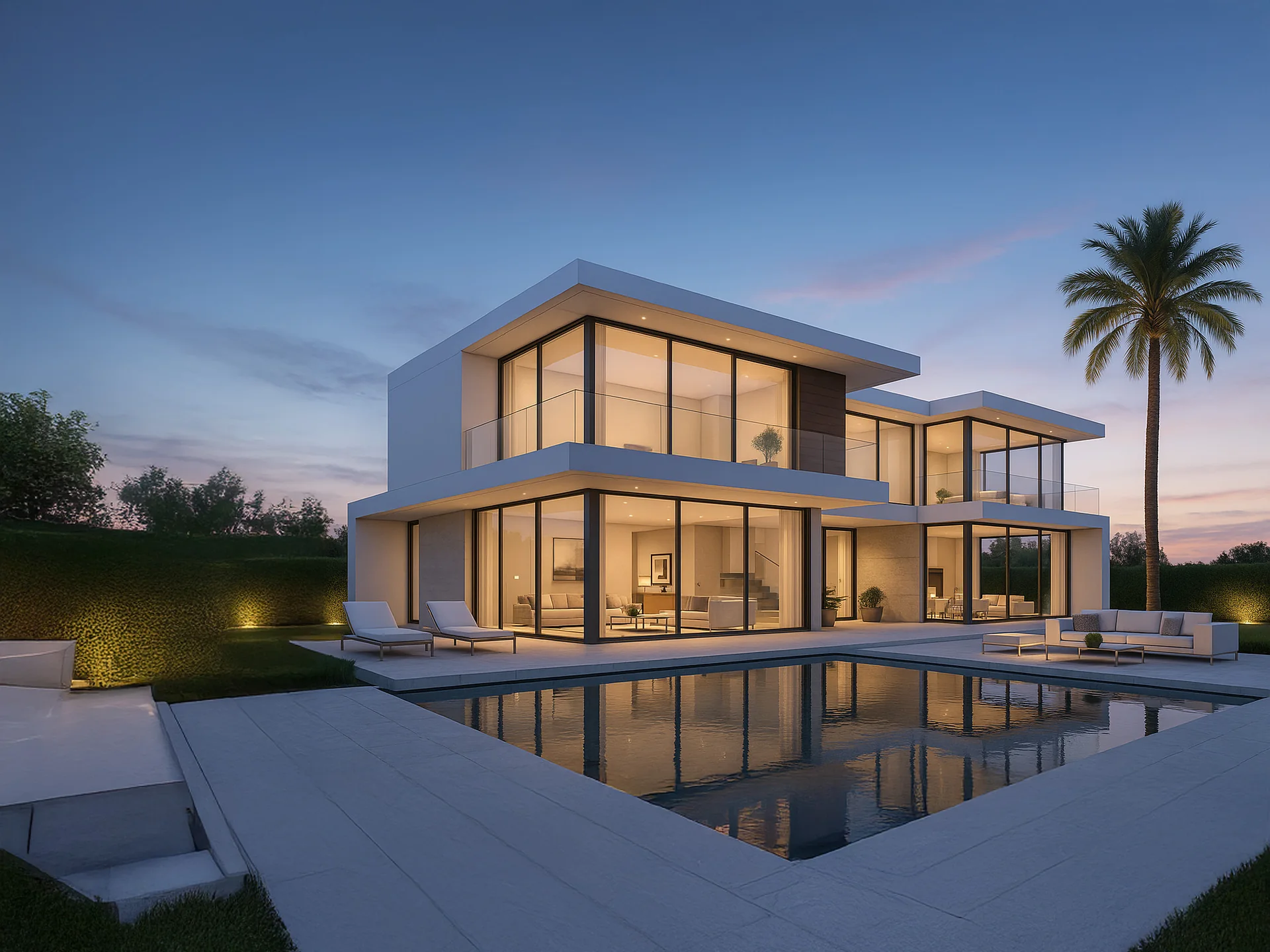 Modern villa with full-height glass façade by ALUNEX